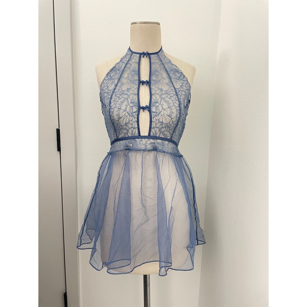 Victoria's Secret Top Women M Blue‎ Lace High Festival Rave Sheer Lingerie Fairy